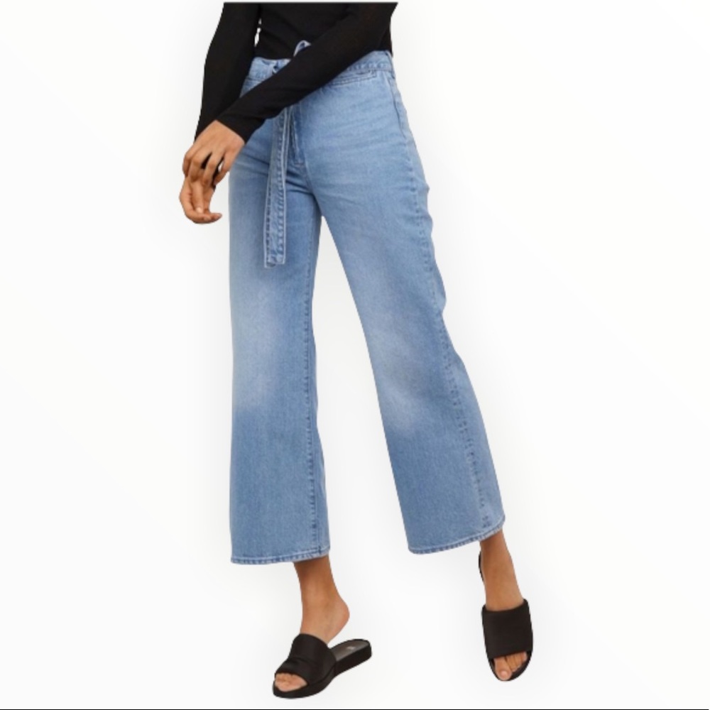 H&M &Denim Wide Leg High Waist Tie Belt Jeans